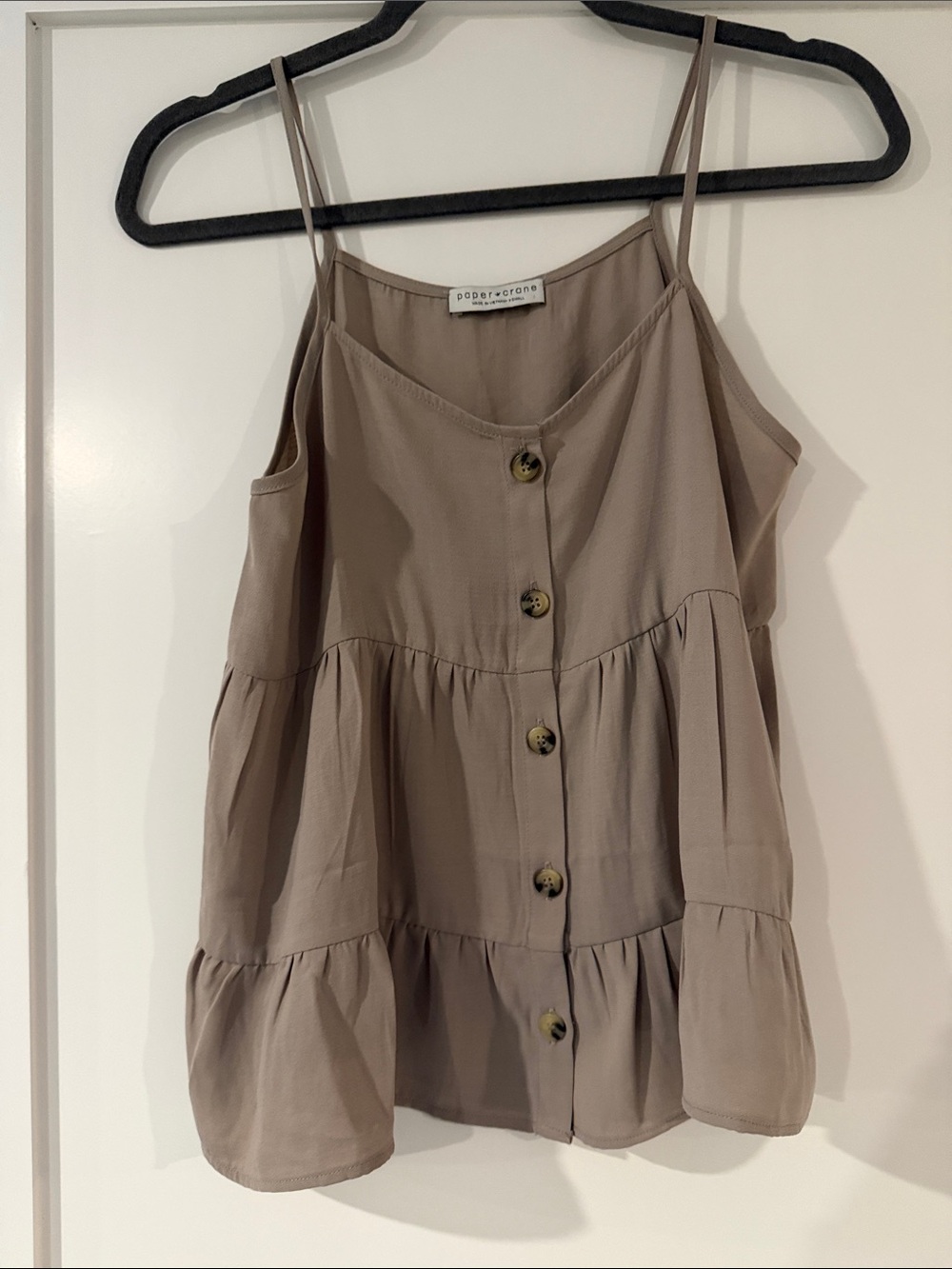 Paper Crane Taupe Button-Front Tiered Camisole